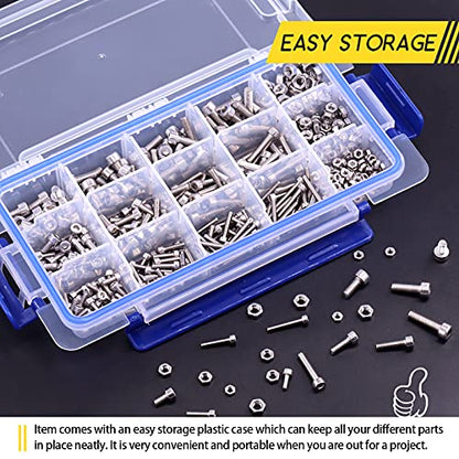 Hilitchi 510pcs M3 M4 M5 Stainless Steel Hex Socket Head Cap Bolts Screws Nuts Assortment Kit - 304 Stainless Steel (Hex Socket) - style: Hex Socket