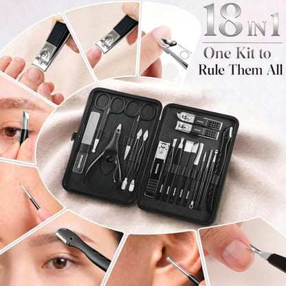Manicure Kit for Men & Women 18pcs, Professional Manicure Pedicure Nail Clipper Set, Premium Nail Care Grooming Tools with Portable Travel Case (Black)