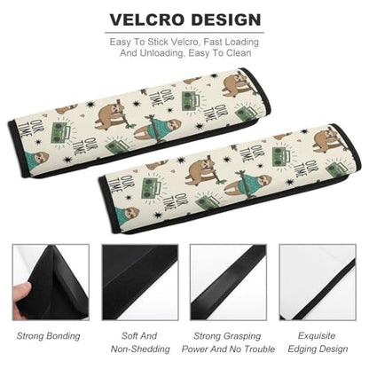 2 Pack Universal Soft and Comfortable Seat Belt Cover for Kids, Car Seats Pushchair Strollers High Chair Pushchair, Cute Sloth Seat Belt Cushion - color: Pattern 385