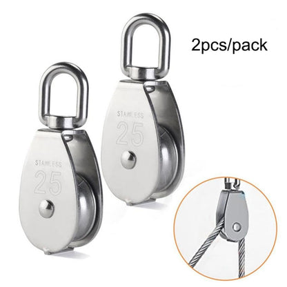 2Pcs M25 Single Pulley Block 304 Stainless Steel Swivel Cable Pulleys Wheel for Lifting/Hanging Pulley System, Heavy Duty Rope Single Wheel Kit, Max-Load 150kg/330lbs