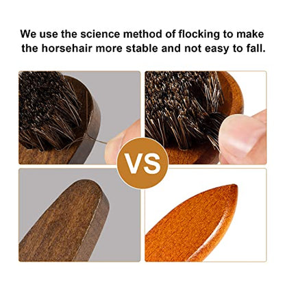 Unekez 4-Piece Horse Hair Shoe Brush Shine Kit, Shoe Polish Brush, Leather Shoes Boot Cleaning Brushes Care Clean Dauber Applicator