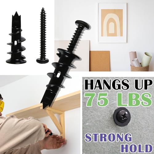 50Pc #8 Black Self Drilling Metal Drywall Anchors Heavy Duty and Screws kit | 25 Heavy Duty Hollow Sheetrock Anchors + 25 #8 1-1/4'' Screw, No Pre Drill Hole Required - Hold 75lbs for Hanging or Mounting