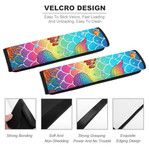 2PCS Soft Padded Car Seat Straps Shoulder Pads for Adult Use, Most Cars, Rainbow Pink Mermaid Tail Shoulder Protector, Shock Absorption - color: Pattern 153