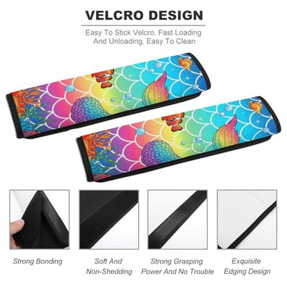 2PCS Soft Padded Car Seat Straps Shoulder Pads for Adult Use, Most Cars, Rainbow Pink Mermaid Tail Shoulder Protector, Shock Absorption - color: Pattern 153