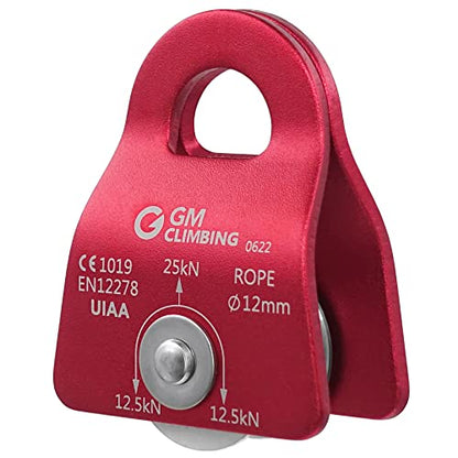 GM CLIMBING Micro Prusik Minding Pulley 25kN CE UIAA Certified 12mm Single Pulley Mobile Side Plates for Arborist Rigging Climbing Rescue - color: One Unit | Red