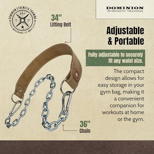 Heavy-Duty Leather Dip Belt with Steel Chain - Ultimate Accessory for Weighted Pullups, Dips, and Progressive Overload - color: Rough Out