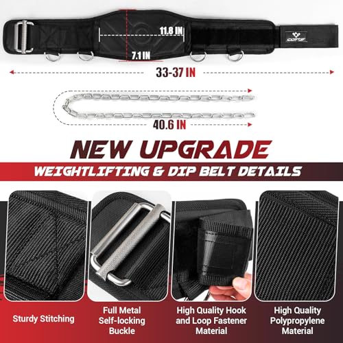 3-in-1 Weighted Pull Up Belt, Weight Lifting Dip Belt with 40.6 IN Chain & Self Locking, Weighted Gym Belt for Pull Up, Squat, Powerlifting & Deadlift, Capacity Up to 350 LBS - size: Medium(33-37''/83-93CM)