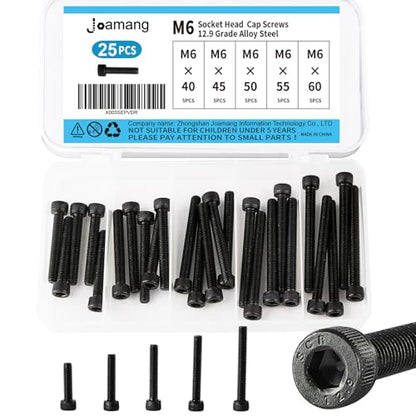 M6 x 40mm 45mm 50mm 55mm 60mm Hex Socket Head Cap Screws Bolts, 12.9 Grade Alloy Steel, Black Oxide Finish, Metric Allen Drive, Fully Threaded, Assortment Kit 25Pcs - size: Socket M6x40-60 mm
