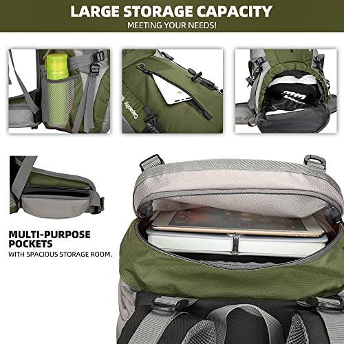 70L Camping Hiking Backpack with Rain Cover Waterproof Backpacking Backpack for Hiking Treeking Climbing Outdoor - color: Armygreen