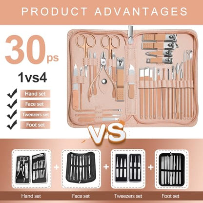 Manicure Set 30 in 1 Nail Clippers Set,Nail Manicure Kit for Women,RedFlow Toenail Clippers,Pedicure Kit,Pedicure Tools,Suitable for Travel Manicure Tools (Rose Gold) - color: Rose Gold