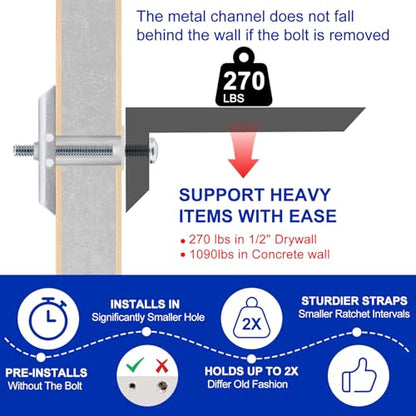 Drywall Anchor with Included Bolts for 1/4-20 Fastener Size, Wall Anchors Drywall Heavy Duty for TV Mounting, Hollow-Wall Anchors Screws Kit Holds Up to 270 Pounds Each in 1/2-in Drywall-22 Pack - size: 1/4"-20：Pack of 22