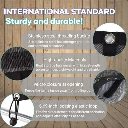 Boat Storage Bag,Polyester Boat Mesh Suspended Storage Bag,Black Boats Storage Mesh Pocket,Boat Seat Storage Bag for Leaning Post with 6 Positioning Elastic Loops. (16" L x 12" W) - size: 16"L x 12"W