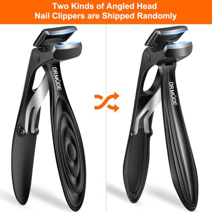 Toenail Clippers for Thick Toenails for Seniors, Angled Head Long Handled Toe Nail Clippers for Men with Wide Jaw Opening, Heavy Duty Large Finger Nail Clippers Adult Cutter with Catcher, Black - style: Black Wide Opening & Angled Head