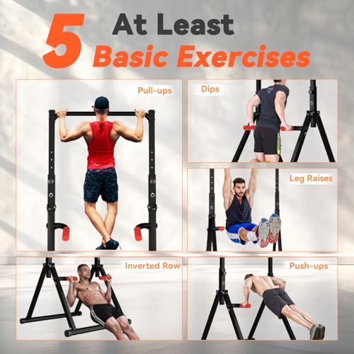 WATBKHE Power Tower Pull Up Dip Station Foldable, Pull Up Bar Station Adjustable, Multi-Function Home Gym, Strength Training Fitness Equipment, Triangular Design, for Home Outdoor - color: Black