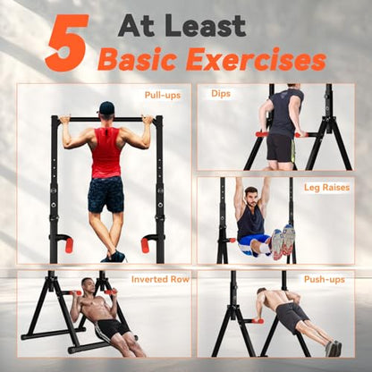 WATBKHE Power Tower Pull Up Dip Station Foldable, Pull Up Bar Station Adjustable, Multi-Function Home Gym, Strength Training Fitness Equipment, Triangular Design, for Home Outdoor - color: Black