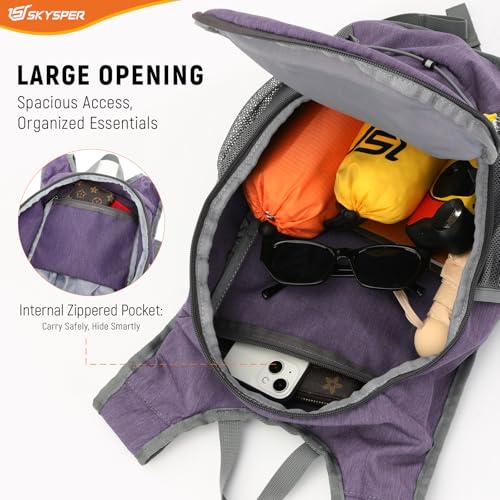 SKYSPER 15L/20L Foldable Hiking Backpack Lightweight Packable Travel Daypack with Chest Strap Small Folding Pack for Walking - color: Purple, size: 15l