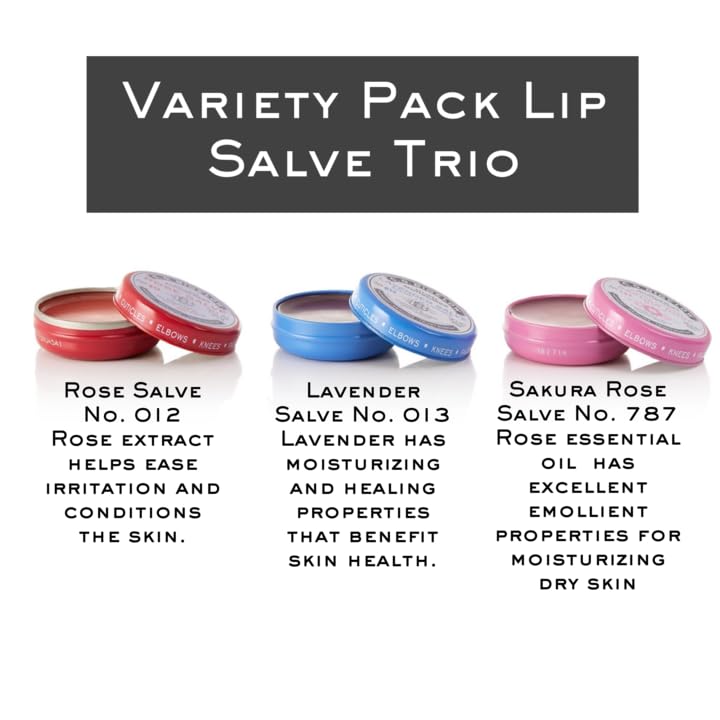 C.O. Bigelow Assorted Salve Tins, Rose, Lavender, and Sakura Rose | All Purpose Salve for Lips, Cuticles, Hands & Dry Skin - Lip Balm Set - Multi Purpose Moisture - Travel Friendly Tins