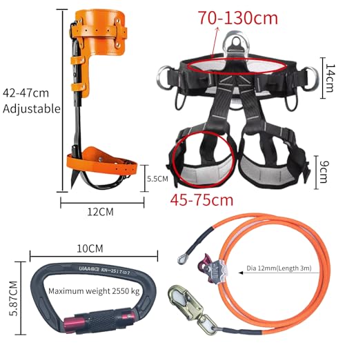 Tree Climbing Gear, Tree Climbing Spikes， with Adjustable Climbing Straps and Steel Core Flip Line Arborist Equipment for Climbers, Hunting, Fruit Picking Tree Climbing Equipment - size: Tree Climbing Kit Orange A