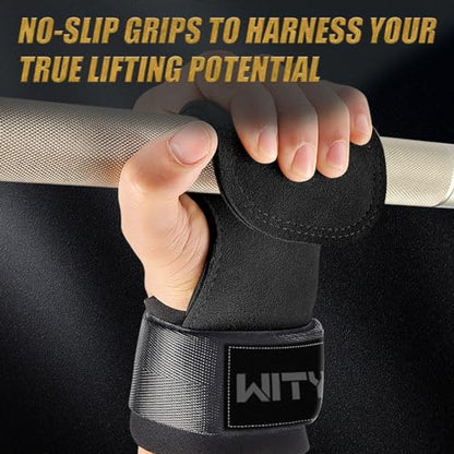 Weight Lifting Wrist Strap, Weightlifting Grip Strap for Gym Deadlifts, Powerlifting, Heavy Shrug, Pull Ups, Three Layer Leather Adjustable Training Accessory Gifts for Men Women Dad Him - color: Black
