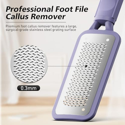 BALUCA Professional Foot File & Callus Remover - Stainless Steel Foot Rasp & Metal Feet Scrubber, Pedicure Tool for Hard Skin & Dead Skin Removal, Cracked Heel Repair for Baby Soft Feet (Purple) - color: Purple