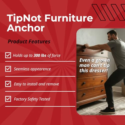 Adhesive Furniture Anchor, No-Drill, Aesthetic & Invisible Once Installed, Anti-Tip Furniture Safety Anchor to Childproof and Babyproof Your Home, Holds Up to 300 Pounds, 2-Pack - size: Furniture Anchor