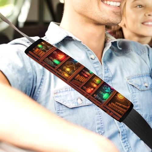 Universal Fit Seat Belt Shoulder Pad for Adult Use, Most Cars, 2 Pack Halloween Witch Book Gothic Readers Reading Books Harness Pads Strap Pressure Relief - color: Pattern 848