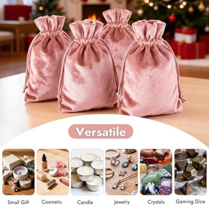 HRX Package Soft Velvet Gift Bags, 5.1x7.8 inch Velvet Drawstring Pouches -Pink for Jewelry Crystal Dice Tarot Rune (4 Pack) - color: Pink