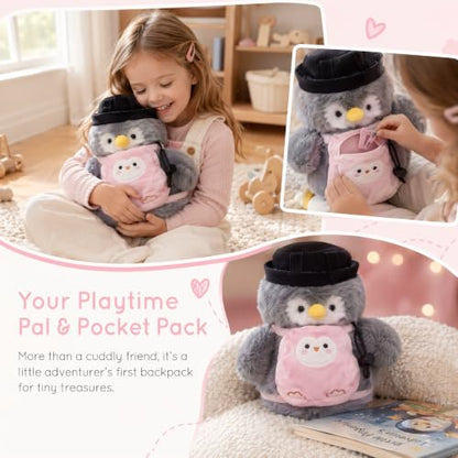 Fluffy Penguin Plush Chalk Bag Drawstring Sealed Magnesium Powder Pouch with Adjustable Belt. Lightweight for Climbing, Weightlifting, Gym and Outdoor Sports.