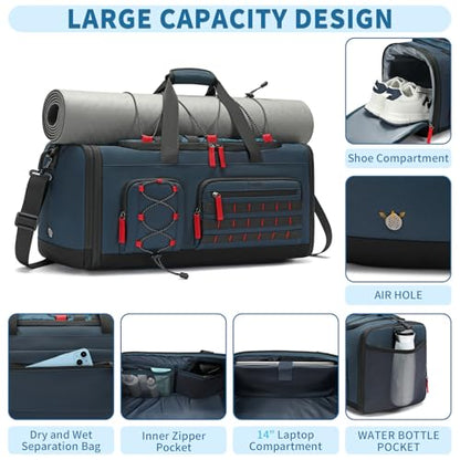 Bosstin Gym Bag for Men & Women,45L Travel Duffle Sports Duffel Bag Gym Weekender Overnight Backpack with Shoe Compartment (Blue) - color: 5Blue