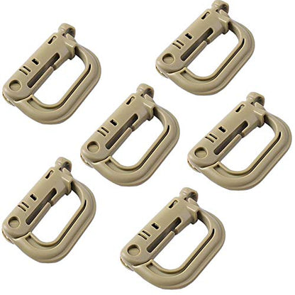 Jadedragon Multipurpose Tactical 360 Rotation D-Ring Clips/Locking Carabiner/Hydration Tube Clips/Elastic String Strap Management Tool for MOLLE Webbing Attachment Backpacks - color: LC-Tan