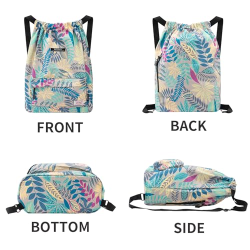 Peicees Waterproof Drawstring Sport Bag Lightweight Sackpack Backpack for Men and Women | Waterproof - color: X_gray Leaves