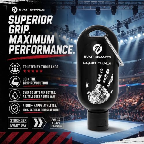 EVMT Brands Liquid Chalk, Mess Free Gym Chalk for Weightlifting, Gymnastics, Rock Climbing, Dancing. Sweat Resistant and Long Lasting for Stronger Grip.