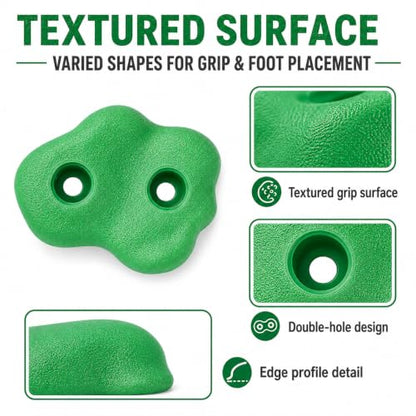 Rock Climbing Holds, Colorful Textured Wall Rocks with Hardware | Textured climbing rocks with bolts and washers for compatible wood playsets, indoor walls, backyard walls, and route setups