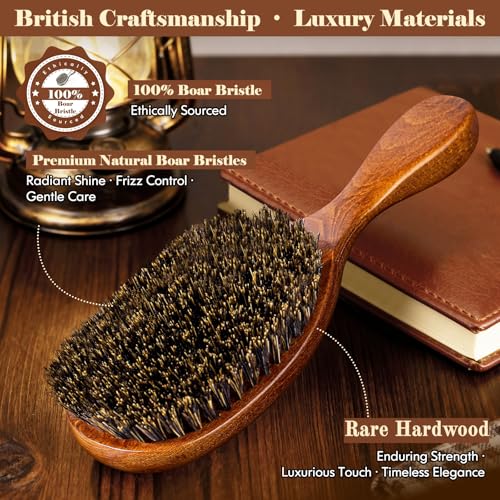 Boar Bristle Hair Brush Set, Large and Mini, Since 1965 British Craftsmanship Handmade Natural Wooden, Pure Soft Bristles, Gentle Detangling for Women Men Kids, Thin Fine Hair, Smooth & Shine - size: Large and Small