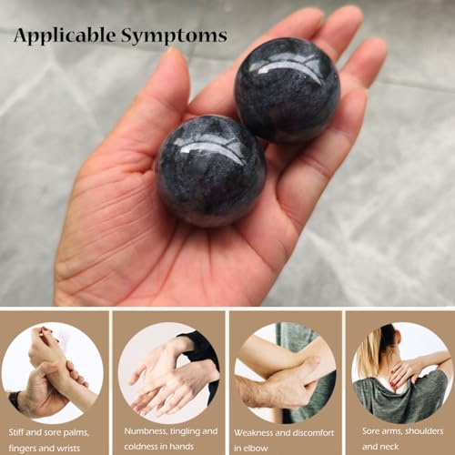 Baoding Balls 2Pcs, 1.57 inch Natural Marble Baoding Chinese Meditation Balls, with Carry Case for Hands Stress Relief, Dark Grey - color: Dark Grey, size: Medium-1.57"