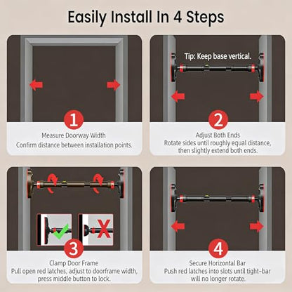 Adjustable Doorway Pull-Up Bar for Home Gym, Multi-Position Chin-Up & Pull-Up Bar for Upper Body Workouts (37"–47" Wide)