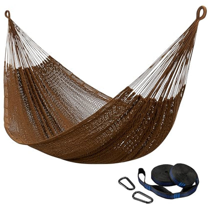 CHULIM Handwoven Mayan Hammock with 10ft Tree Straps, 550lbs Capacity Soft Rope Double Hammock, Portable Outdoor Hammock with Carry Bag for Camping Backyard Beach - Coffee - color: Coffee