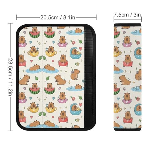 Soft Padded Seat Belt Cover for Girls and Boys, Stroller Pushchair High Chair, 2 Piece Cute Capybaras Floral Shoulder Protector Anti-Slip Pad - color: Pattern 859