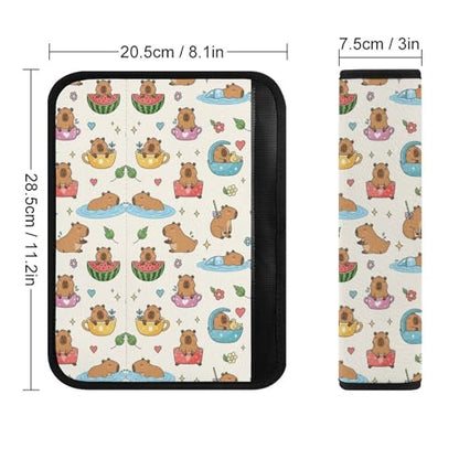 Soft Padded Seat Belt Cover for Girls and Boys, Stroller Pushchair High Chair, 2 Piece Cute Capybaras Floral Shoulder Protector Anti-Slip Pad - color: Pattern 859