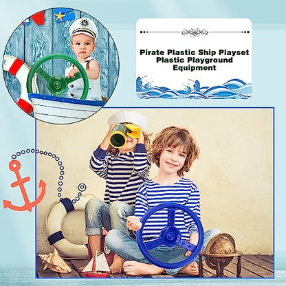 2 Pack Steering Wheel Playset Plastic Pirate Ships Wheel with Mounting Tools for Kids Playground Outdoor Gym(Green,Blue) - color: Green,blue