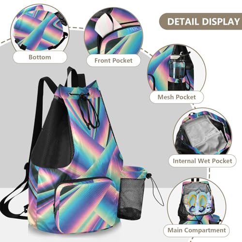 Drawstring Climbing Gym Bag With Pockets Hiking Drawstring Backpack with Wet Dry Compartments Abstract Art Colorful