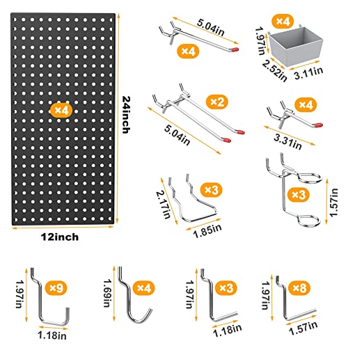 Pegboard Smith 4x2ft Metal Pegboard Kit for Tools Storage, Black Pegboard Wall Organizer with Hooks and Pegboard Bins - color: Black