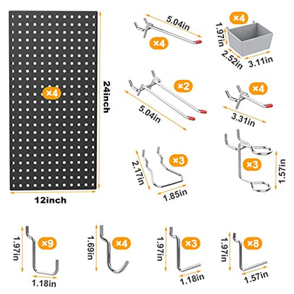 Pegboard Smith 4x2ft Metal Pegboard Kit for Tools Storage, Black Pegboard Wall Organizer with Hooks and Pegboard Bins - color: Black