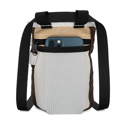 Oso Supply Co - Waxed Canvas Chalk Bag - Zipper Pocket & Mesh Pouch for Bouldering, Rock Climbing, Gym, Weightlifting – Water-Resistant, Adjustable Belt, Wide Opening - color: Espresso / Tan