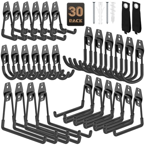 Heavy Duty Garage Hooks for Storage & Hanging Items, 30-Pack | for Hanging Bikes, Hoses, Ladders, Ropes, Garden Tools; for Garage, Warehouse, Yard, Shed - color: 30-Pack Set Black