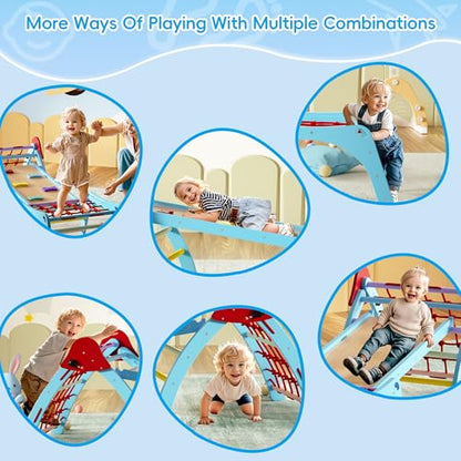 TOLEAD Pikler Triangle Set, Montessori Climbing Set, Climbing Toys for Toddlers 1-3 Inside, Foldable Baby Climbing Wooden Toys for Toddlers 1-6 Years