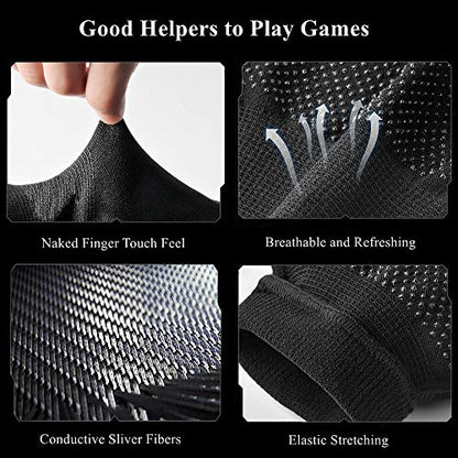 Gaming Gloves for Sweaty Hands - Rakizbe High-Sensitive Anti-Sweat Breathable Seamless Touch Screen Gloves with Thumb Finger Sleeves for iPad/Mobile Game Controller - size: Large