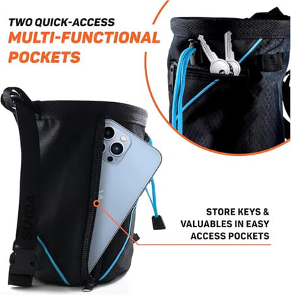 Chalk Bag for Rock Climbing with Quick-Clip Belt, Large Zippered Pockets & Brush Holder - Weight Lifting, Gym, Bouldering, Disc Golf, Wall Climbing Gear Accessories