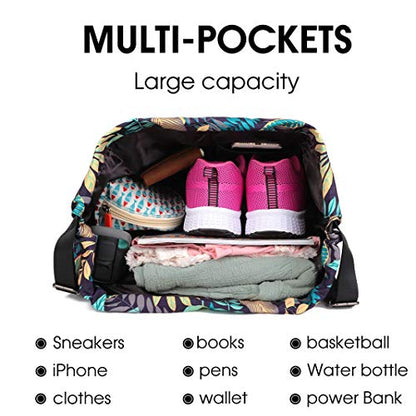 Waterproof Drawstring Bag, Gym Bag Sackpack Sports Beach Backpack for Men Women - color: 02-blue Leaves