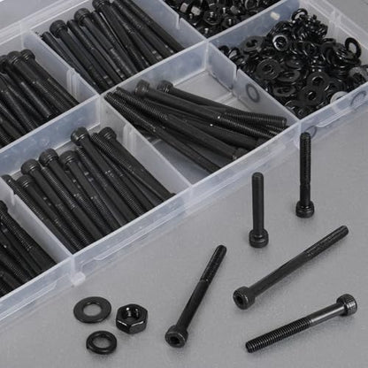 VGBUY 312Pcs M4 Screw Kit, Black M4 Screws (6 Sizes 25-50mm), Metric Nuts and Bolts Assortment Kit, Hex Socket Head Cap 25/30/35/40/45/50mm with Washer Nuts, 12.9 Grade - size: M4x25/30/35/40/45/50mm, style: Socket Head